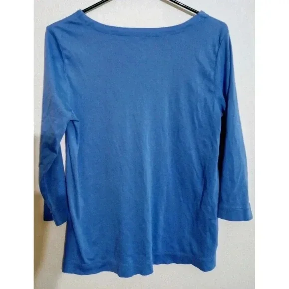 J Jill Perfect Pima 3/4 Sleeve V-Neck Tee Seamed 100% Pima Cotton Blue Sz Medium - Picture 2 of 5